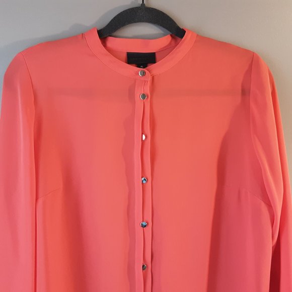 🌞 Worthington Coral Sheer Blouse | Silver Buttons, L - Picture 3 of 12
